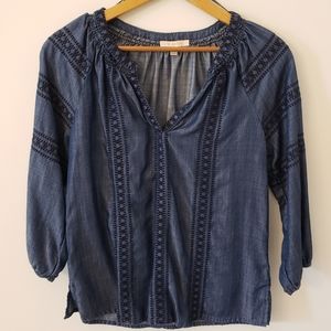 Skies Are Blue Stitch Fix Embroidered Chambray Top